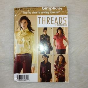 Simplicity 4415 Misses blouse in 5 styles w/optional self tie. Sz 14-22